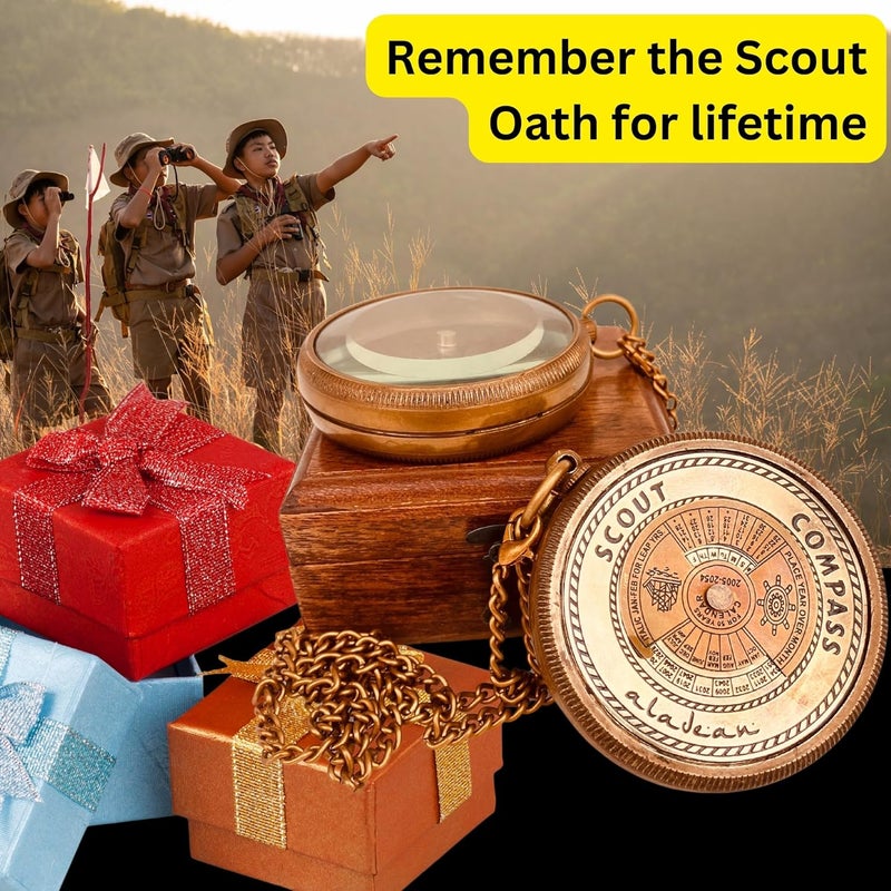 ALADEAN Scout Compass Gift Boys - Engraved Scout Oath Compass in wood Box Scout Always Prepared Camping Orienteering Compass, Hiking Backpacking Compass gift, 50 year calander - Image 5